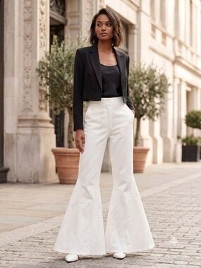 Beaufille Off-White Cotton Blend Flare Bell Bottom Pants - Size 6  Retro 70's